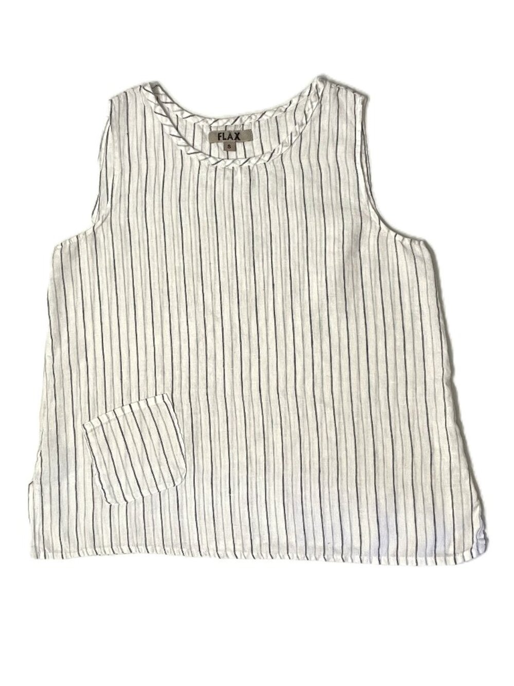 FLAX Top 100% Linen Small Sleeveless Tank Lagenlook Minimalist Blue Stripe Layer